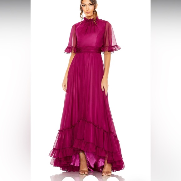 Mac Duggal Dresses & Skirts - Mac Duggal Ruffled Mock Neck Flutter Sleeve High Low Hem Gown